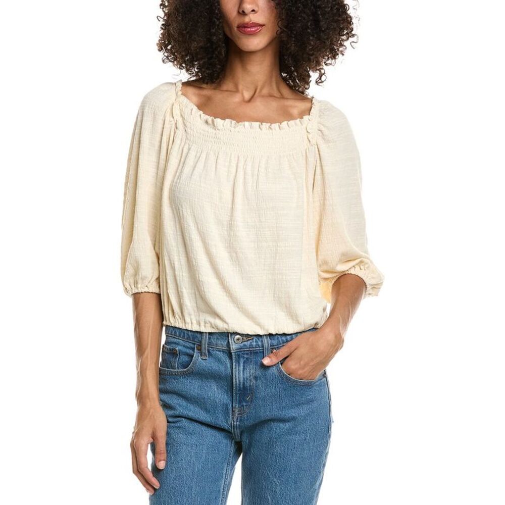 Max Studio Womens Square Neck Bubble Bottom Top, White